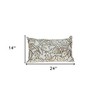HomeRoots 14" X 24" Brown and White Cotton Lumbar Throw Pillow with Embroidery - 3 of 4