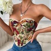 Women's Corset Top Bustier Vintage Lace Up Floral Print Corset Bodyshaper Boned Vest - 2 of 4
