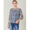 INSPIRE CHIC Women's Round Neck Ruffle 3/4 Sleeve Floral Print Chiffon Blouse - 2 of 4