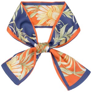 Elerevyo Women's Floral Printed Contrast Color Skinny Long Hair Ribbon Neck Tie Scarves 1 Pc - 1 of 4