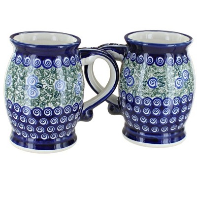 Blue Rose Polish Pottery 1106 Zaklady Beer Mug Set