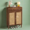 KTMBDW Shoe Cabinet, 4-Tier Shoe Storage Cabinet with Drawer & Adjustable Shelves, Wooden Shoe Rack Organizer with Rattan Doors for Entryway, Hallway - 3 of 4