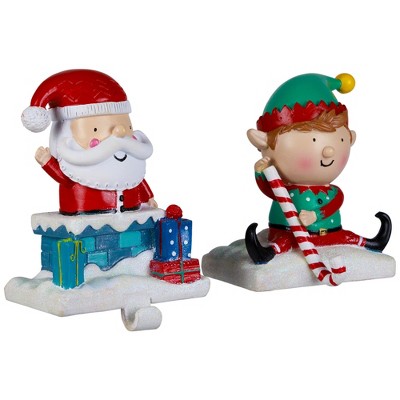 Santa and Elf Resin Christmas Stocking Holders Set