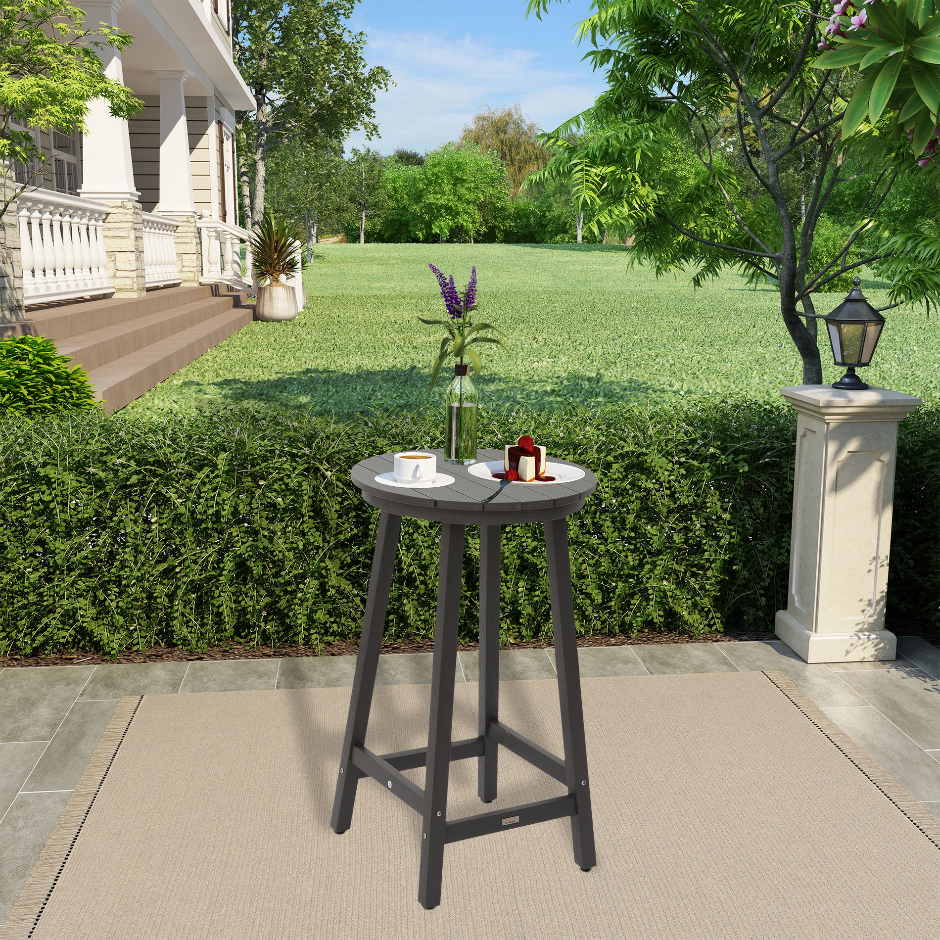 GDFStudio Enid Modern Outdoor HIPS Bar Table with Wood-Look Finish, Gray