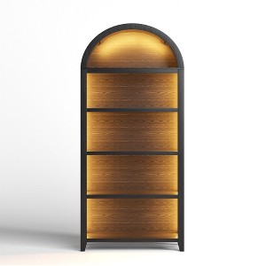 Vlrska 5-Shelf Arch Display Bookshelf with Motion-Sensor LED Lighting – Elegant Storage Rack for Study, Living, or Bedroom. - 1 of 4