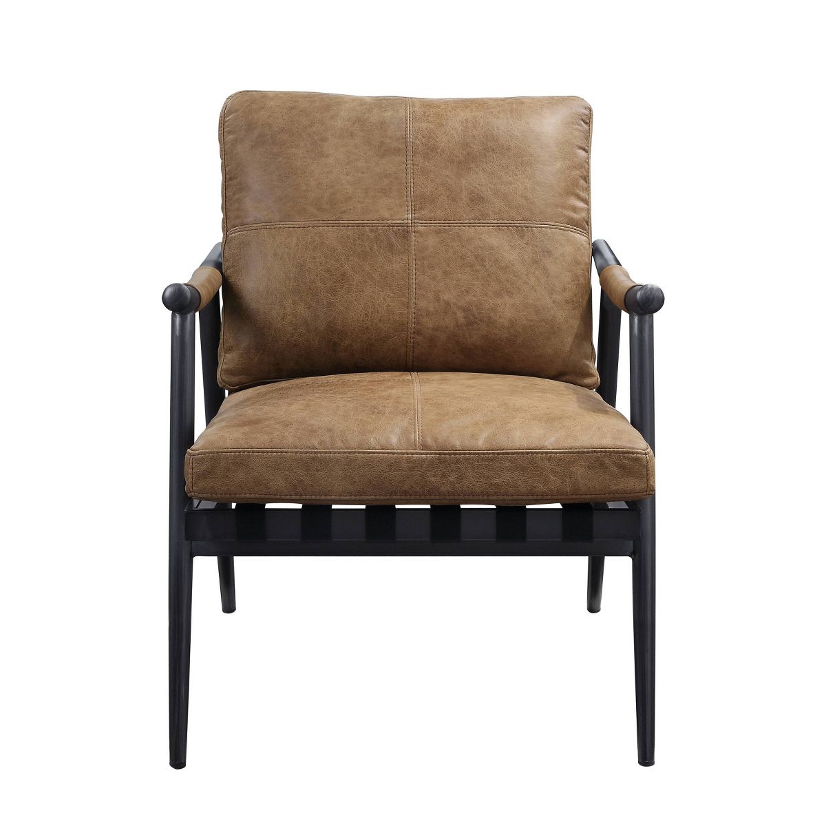 Acme Furniture 26" Anzan Accent Chair Berham Chestnut Top Grain Leather/Matt Iron Finish: No Assembly, Metal Frame, Dry Dust Care - thumbnail 2