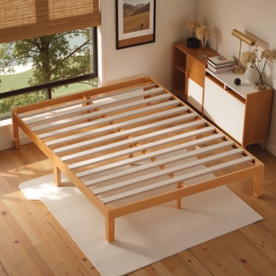 INFURNIC Beds Wood Bed Frame, Full Size Wooden Platform Bed Frame Mattress Foundation With Support Slats, Bedstead, Brown, 74.4"*53.54"*12"