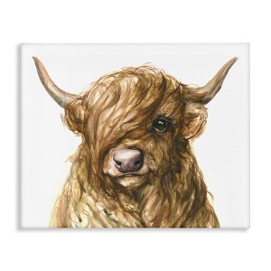 Stupell Industries Curly Hair Highland Cow Baby Cattle Portrait Canvas Art - 1 of 4