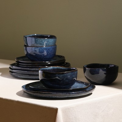 Mirella Blue Ceramic 24-Piece Dinnerware Set, Service for 8