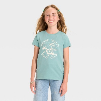 Girls' Short Sleeve Stone Valley Pony Club Graphic T-Shirt - Cat & Jack™ Ocean Green