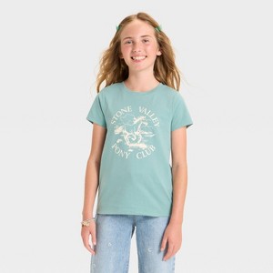Girls' Short Sleeve Stone Valley Pony Club Graphic T-Shirt - Cat & Jack™ Ocean Green - 1 of 4