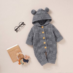 MyKids-Usa Baby Solid Color Small Ear Patched Design Thermal Romper - 1 of 4