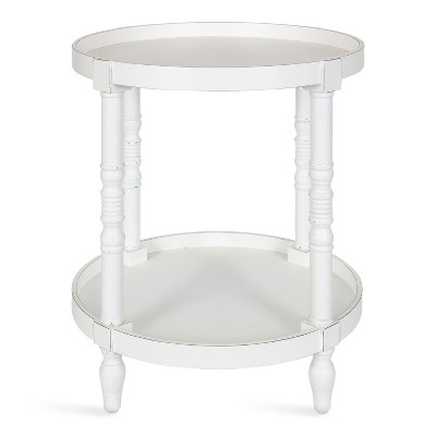 Bellport 22.5" Rustic White Round Wooden Side Table with Shelf