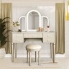 Okak Vanity Table with Drawers and Lights, Mirrored Vanities Desk with Drawers, Bedroom Makeup Vanity Table Set with Mirror and Stool - 3 of 4