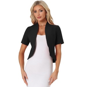 INSPIRE CHIC Women's Casual Open Front 3/4 Sleeve Collarless Business Blazer Cardigan - 1 of 4