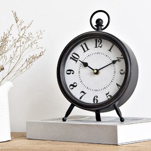 Aoibox Vintage Black Table Clock on Stand, Decorative Desk and Shelf Clock, Rustic Mantel Farmhouse Silent Non-Ticking - 1 of 4