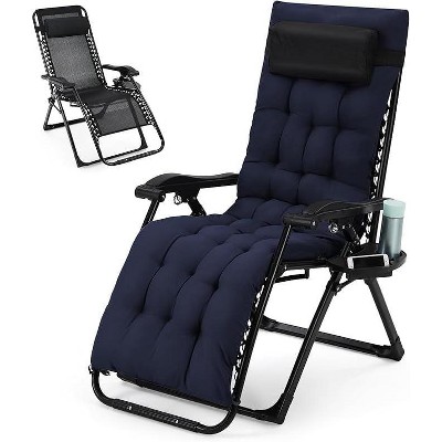 26" Patio Chaise Lounges, 440 Lbs Weight Capacity, Carbon Steel Recliner, 4" Thick Removable Cushion, Foldable Lightweight Portable Chair
