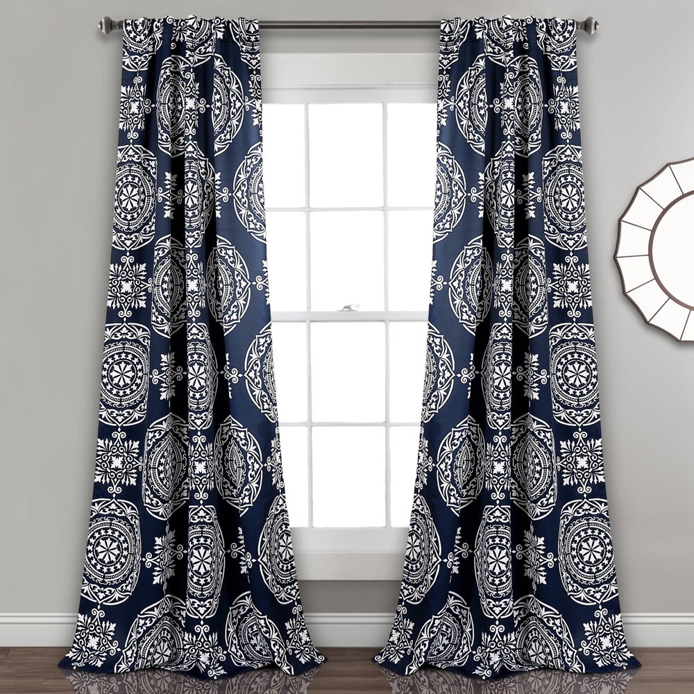 Photos - Curtains & Drapes 2pk 52"x95" Light Filtering Karmen Medallion Curtain Panels Navy - Lush Dé