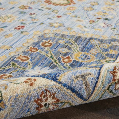 Bohemian Elegance Light Blue Wool Blend Medallion Area Rug 5'6" x 8'