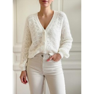 Women's v-Neck Crochet Lace Cardigan, Open Front Button Knit Top