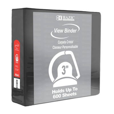 Bazic Products Slant D Ring View Binder with 2 Pockets, 3", Black (pack of 2)