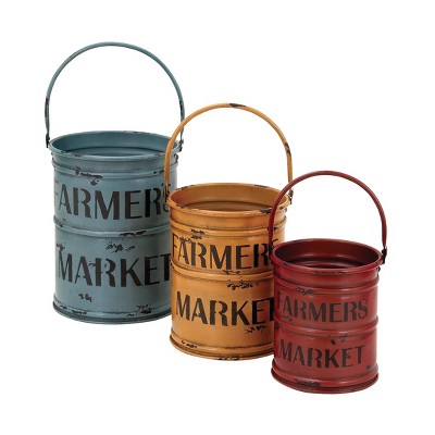 Set of 3 Farmhouse Distressed Metal Planters with Handles - Olivia & May