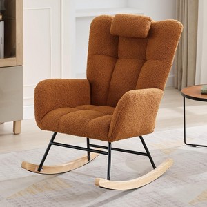 Rocking Chair,250lbs Fabric Upholstered Glider Rocker Rocking Accent Chair with High Backrest,Side Pockets for Living Room, Bedroom, Cozy Reading - 1 of 4