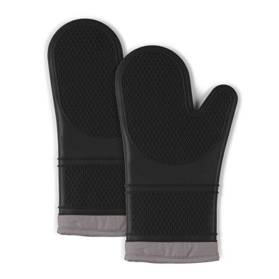 2pk Silicone Oven Mitts Black - Town & Country Living