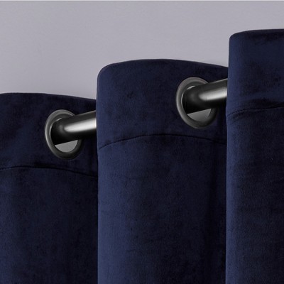 Set of 2 96"x54" Velvet Heavyweight Grommet Top Window Curtain Panel Navy Blue - Exclusive Home: Light Filtering Drapes