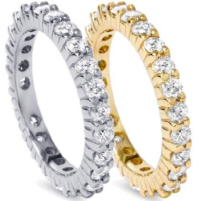 Pompeii3 1 CT Diamond Eternity Ring 14K White & Yellow Gold