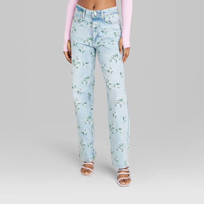 Women's 90's Relaxed Straight Jeans - Wild Fable™ Light Blue Floral, 3 of 11
