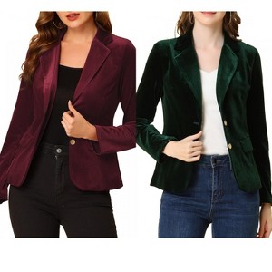 INSPIRE CHIC Women's Notched Lapel Vintage Office Button Front Velvet Blazer 2 Packs - 1 of 4