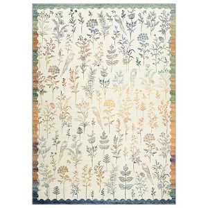 Indoor Modern Botanical Living Room Bedroom Area Rugs for Home Decor, Washable Non Slip Dining Room Carpet, Foldable Thin Mat - 1 of 4