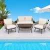 4-Piece Outdoor Conversation Set with Woven Rope U-Shaped Backrest, Acacia Wood Coffee Table, Water-Repellent Cushions - 2 of 4