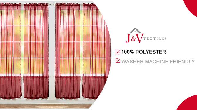 J&V TEXTILES 4-Pieces Sheer Solid Sheer Window Curtains 55x84 - Window Treatment Rod Pocket Voile Drape/Panel Sets for Patio Door, 2 of 7, play video