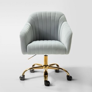 Alex Velvet Height-adjustable Swivel Task Office Chair with Channel-tufted Back and Gold Metal Base | Karat Home - 1 of 4
