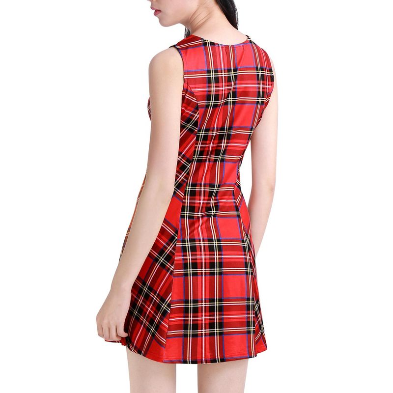 Allegra K Women's Summer Plaid Mini A-Line Sleeveless Fit and Flare Dress, 3 of 8
