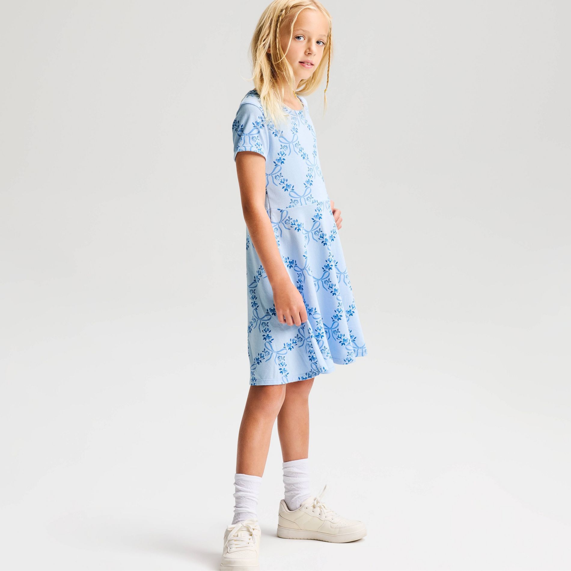 Girls' Short Sleeve Floral Bows Knit Dress - Cat & Jack™ Pale Blue