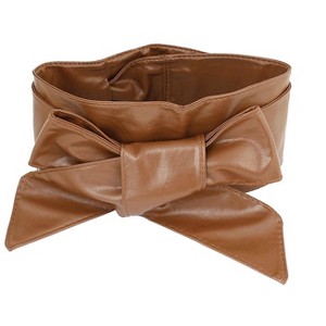 Unique Bargains Women's Faux Leather Wrap Around Tie Corset Cinch BowKnot Wide Waist Belt Brown - 1 of 3