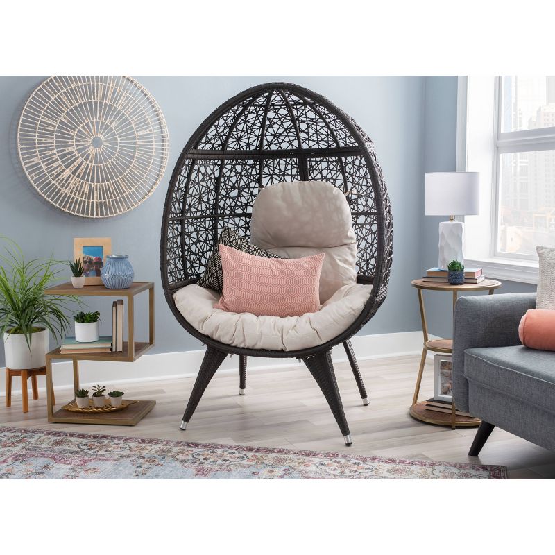 Davis Boho Indoor Outdoor All Weather Wicker Egg Chair with Cushion Brown/Beige - Linon, 3 of 14