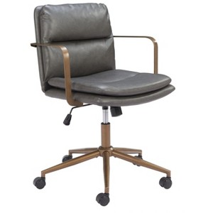 Office Chair 34.1–37"H Gray – Faux Leather Upholstery with Bronze Steel Frame, Modern Adjustable Swivel Seating By Zuo Modern - 1 of 4