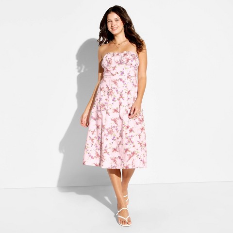 Женские платья Wild Fable Women's Fit and Flare Strapless Midi A-Line Dress - Wild Fable™ Pink Floral S