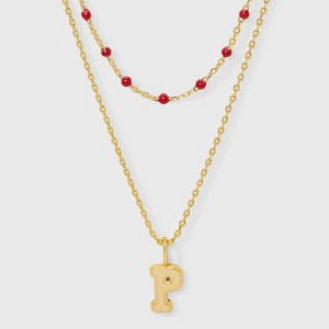 14K Gold Dipped Beaded Initial Necklace Set 2pc - A New Day™ Gold/Marron - 1 of 4