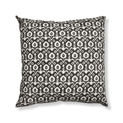 TAG 22"x22" Ikat Flower Block Print Blk Multi Cotton Accent Decorative Throw Pillow Poly Filled Removable Insert Square Machine Wash Black