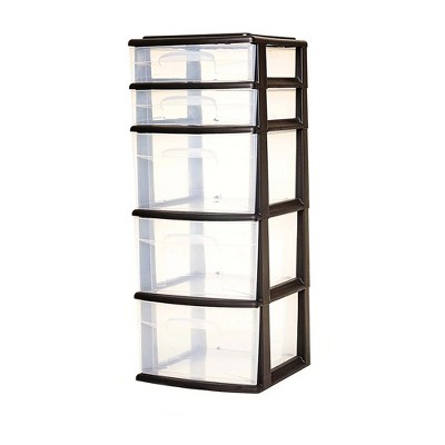 Homz Plastic 5 Clear Drawer Medium Home Storage Container Tower