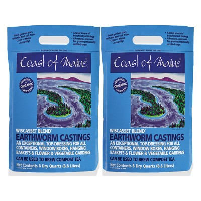 Coast of Maine OMRI Listed Wiscasset Blend Earthworm Castings Compost Plant Potting Soil for Container Gardens and Flower Pots, 8 Quart Bag (2 Pack)