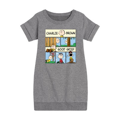 - Peanuts - Good Grief Comic Graphic Short Sleeve Fleece Dress