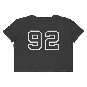 Rerun Island Women's 92 Collegiate Outline White Short Sleeve Graphic Cotton Cropped Loose T-shirt - Caviar S - 1 of 4