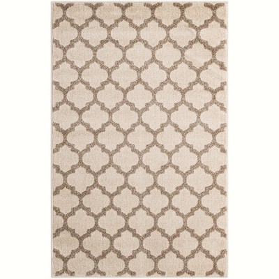 Beige and Light Brown Trellis Synthetic Rectangular Area Rug