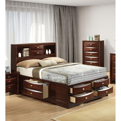 TiramisuBest Walnut 2-Piece Rubberwood Bedroom Set, Platform Bed with Nightstand, Queen